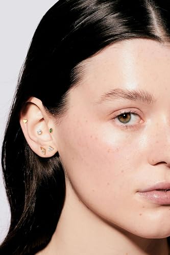 G23 Titanium 16G Tragus Conch Piercing Jewelry Flat Back Stud Earrings | Hypoallergenic CZ Nose Dangle Helix Medusa Lip Labret Body Piercing Jewelry, 14K Gold Plated, Silver, 6 and 8 mm Post Length - color: Majesty-14K Gold