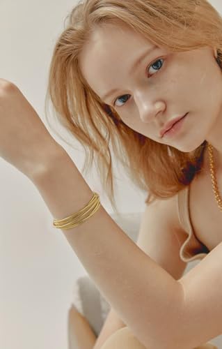 Gold Cuff Bracelet for Women Chunky Multi-layer Cross Wire Open Bracelet Hollow Wide Cuff Bracelets Adjustable Gold Open Cuff Bangle Bracelet - color: Wire Hollow Matte Gold Bracelet