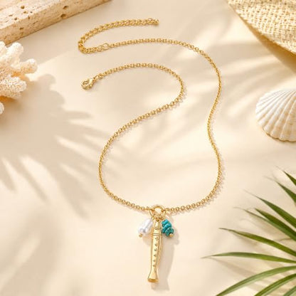 Fish Necklace for Women Gold Plated Fish Pendant Adjustable Necklace Bohemian Beach Jewelry - style: Turquoise Stone Pearl Fish