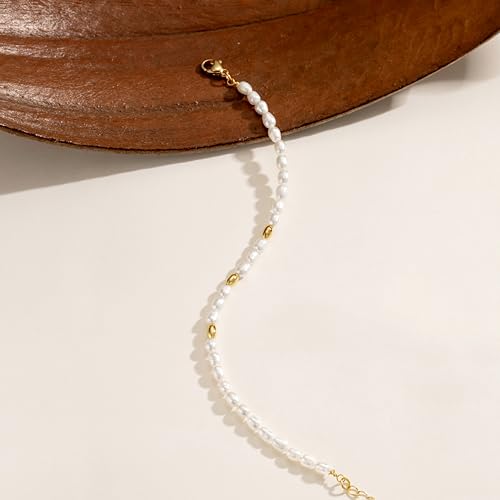 NECOCY 14K Gold Plated Pearl Bracelets for Women, Dainty Bracelets Stack Trendy Pearls Beaded Link Chain Charm Bracelets Set Layered Tiny Wedding Prom Jewelry Gift for Women Mother's Day Graduation - style: Style-14