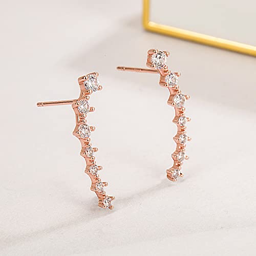 925 Sterling Silver Post Cubic Zirconia Ear Crawle Earring For Women 7 Crystal Star Ear Stud Earrings AAA CZ Arrow Ear Climber Hypoallergenic Piercing Gifts For Her - color: Rose gold