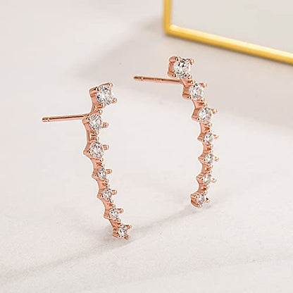 925 Sterling Silver Post Cubic Zirconia Ear Crawle Earring For Women 7 Crystal Star Ear Stud Earrings AAA CZ Arrow Ear Climber Hypoallergenic Piercing Gifts For Her - color: Rose gold