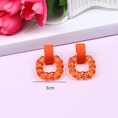 2 Pairs Transparent Acrylic Dangle Earrings Set,Geometric Square Drop Earrings Resin Twist Rectangle Plastic Earrings Jewelry for Women - color: Black Orange