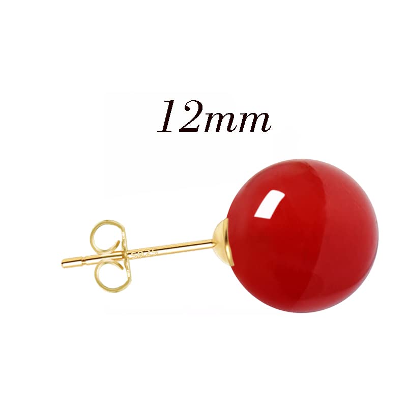18K Gold Plated 925 Sterling Silver Shell Pearl Stud Earrings,Hypoallergenic to Sensitive Ears - style: D_L Red -12mm