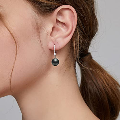 Jiamiaoi Pearl Dangle Earrings 925 Sterling Silver Pearl Earrings for Women 10mm White/Black Pearls - color: A3-Black-10mm Pearl