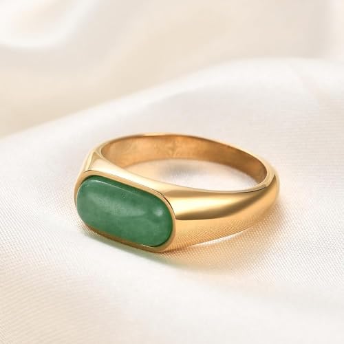 MYNENEY Signet Mens Pinky Rings Statement Wedding for Women - color: Green stone-Gold