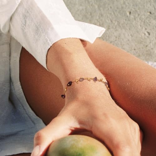 Gold Chain Bracelet for Women, 14K Gold Plated | Dainty Bracelets with Adjustable Chain, Trendy Jewelry Gift for Women - style: purple stone