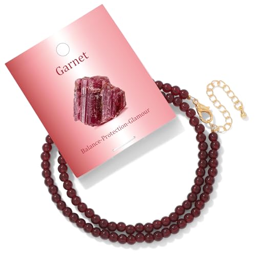 Turquoise Natural Stone Necklace for Women 4mm Handmade Crystal Choker Bead Necklace Gemstone Necklace Healing Crystal Jewelry for Women - color: Garnet, size: 4mm