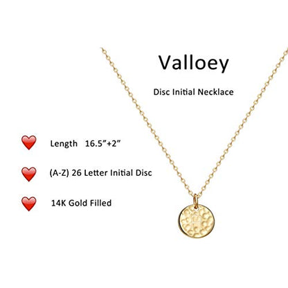 Valloey Rover Initial Necklaces for Women 14K Gold Plated Dainty Letter Necklce Round Coin Disc Pendant Double Side Engraved A-Z Necklace Personalized Jewelry Gift for Women - color: R