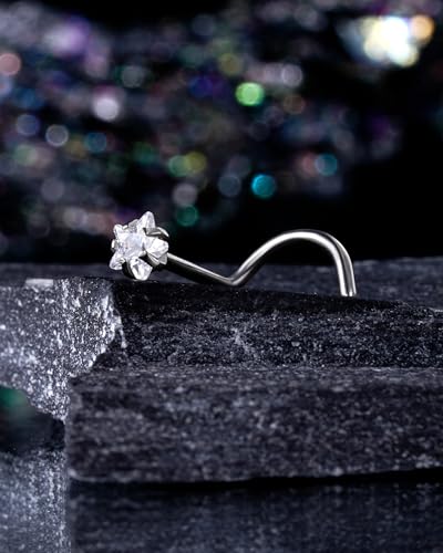COCHARM G23 Titanium Nose Stud Star Heart 20g Nose Piercing 3mm Clear CZ Nose Ring Stud For Women Men 20g Surgical Steel Screw Nose Stud Nose Corkscrew - style: Start