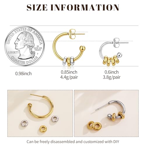 Gold Hoop Earrings for Women Summer Earrings Stainless Steel Hypoallergenic Earrings for Sensitive Ears Non Tarnish Hoops 4mm Hollow Tube Lightweight Earring Gifts for Women - style: 15mm Gold&Silver