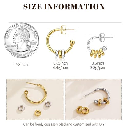 Gold Hoop Earrings for Women Summer Earrings Stainless Steel Hypoallergenic Earrings for Sensitive Ears Non Tarnish Hoops 4mm Hollow Tube Lightweight Earring Gifts for Women - style: 15mm Gold&Silver
