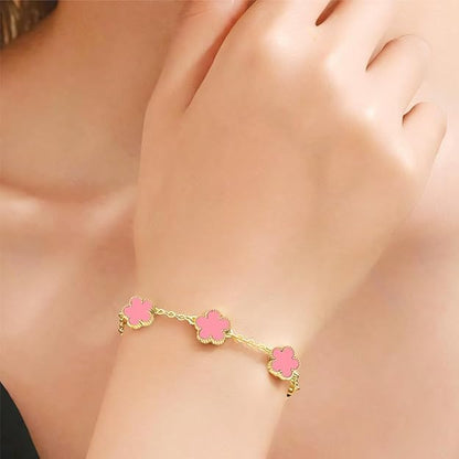 FLY FEI 18K Gold-Plated Four Leaf Clover Bracelet for Women,Adjustable lucky Bracelet Set Jewelry Gift-Hypoallergenic Charm for Birthdays, Wellness & Daily Wear - color: style07-pink set(3pcs)
