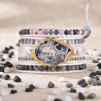 YGLINE Boho Handmade Wrap Leather Tube Crystal Stone Bracelet for Women - color: Druzy-5w