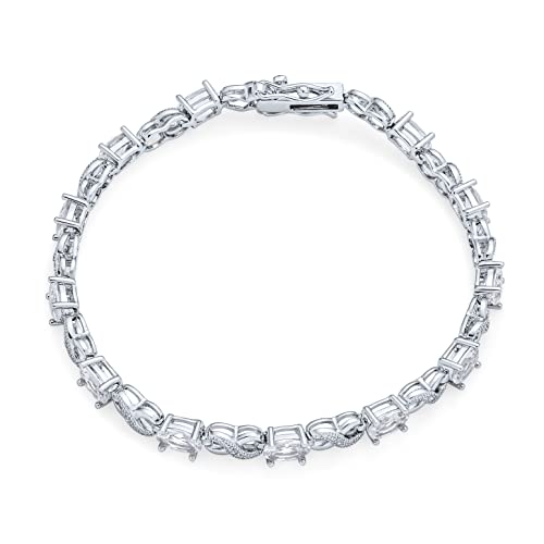 Bling Jewelry Birthstone Colors CZ Oval Infinity Tennis Bracelet Rose Gold Silver Plated - color: Clear