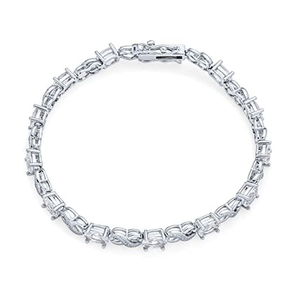 Bling Jewelry Birthstone Colors CZ Oval Infinity Tennis Bracelet Rose Gold Silver Plated - color: Clear