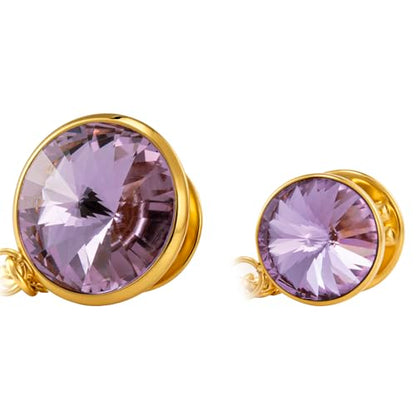 HAWSON Birthstone Brooch Pin for Men with Hanging Chain & Crystal, Mens Gold Tone Lapel Pin for Wedding/Birthday/Party Dress Suits Accessories - color: June Lavender