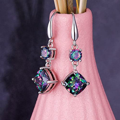 VOLUKA Created Opal/Amethyst/Mystic Topaz Pendant Necklace for Women,18K White/Rose Gold Plated Chain Wedding Engagement Jewelry Gift - color: K-Necklace/Dangle Earrings