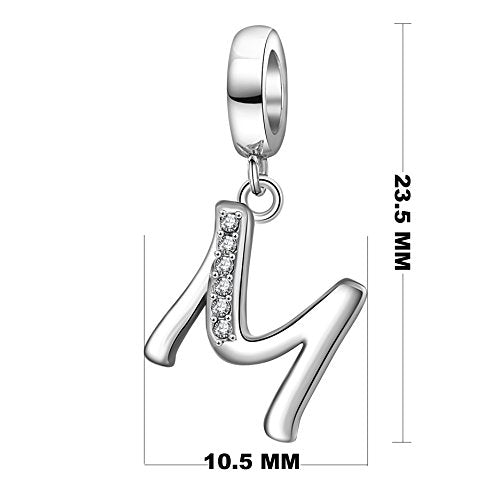 925 Sterling Silver Initial Charm fits Pandora, Gift for Mom Wife | Christmas,Birthday,Mother's Day, Anniversary, Valentine's Day - color: Letter M