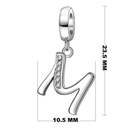 925 Sterling Silver Initial Charm fits Pandora, Gift for Mom Wife | Christmas,Birthday,Mother's Day, Anniversary, Valentine's Day - color: Letter M