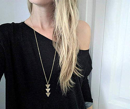 Fesciory 6 PCS Long Pendant Necklace for Women, Gold Bar Circle Leaf Triangle Tassel Y Necklace Set | Gold Plated Bar, Circle, Leaf, Triangle and Disc Pendant, Adjustable Fit, Long Necklace Jewelry Gifts for Loves - color: Set 1