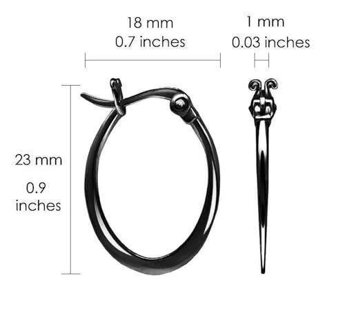 Hoops & Loops 925 Sterling Silver 23mm Oval Flat Click-top High Polished Lightweight Hoop Earrings for Women, Silver, Yellow Gold & Rose Gold - color: Black