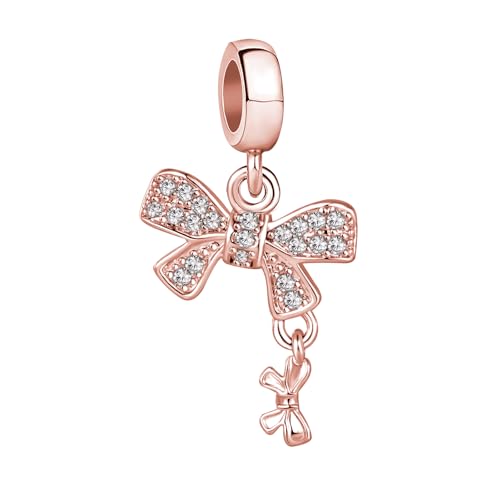 Knot Bow Tie Rose Gold Plated Dangle Women Bead Charms Compatible with Pandora Bracelets Mom Daughter Wife - style: bow tie rose dangle