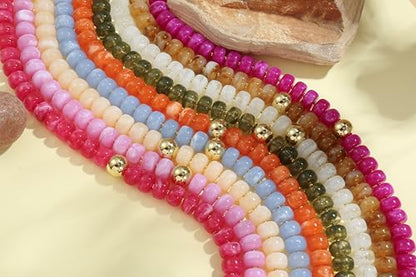 Badu Colorful Chunky Beaded Choker Necklace, Acrylic Colorful Bead Statement Necklaces, Adjustable Summer Beach Jewelry Gift for Women - color: White
