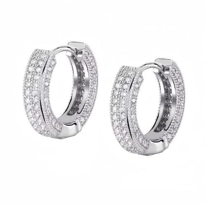 Iced Out Huggie Hoop Earrings for Men and Women, CZ Diamond Earrings, Stainless Steel Hypoallergenic Hinged Hoop Earrings - color: Silver