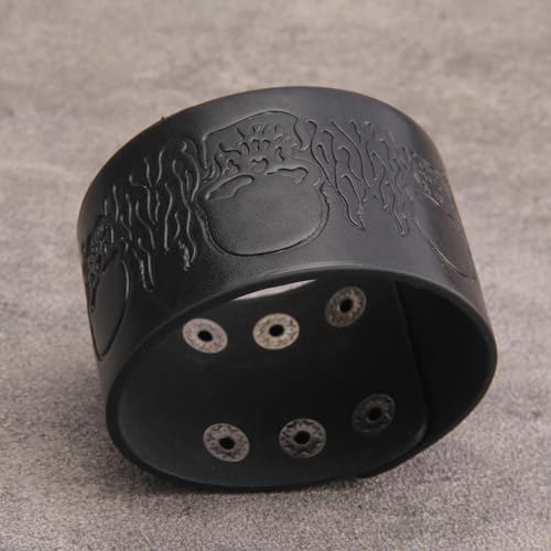 GelConnie Punk Leather Cuff Bracelet Adjustable Straps Wrap Bracelets Arm Armor Cuff Gothic Leather Wristbands for Men, Women - color: MLPB083-Black