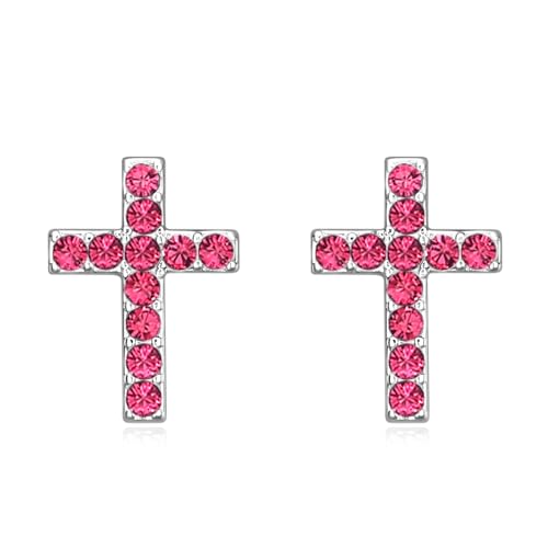 Cross Stud Earrings for Women,Initial Letter Cross Earrings Gifts Jewelry for Women - color: 07-July-Red