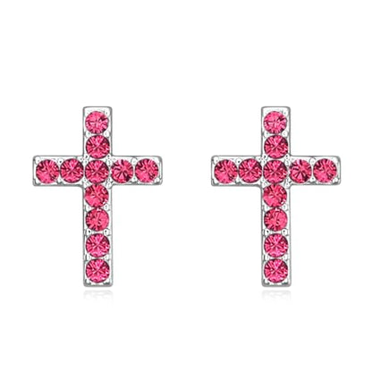 Cross Stud Earrings for Women,Initial Letter Cross Earrings Gifts Jewelry for Women - color: 07-July-Red