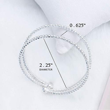NTLX Crystal Bracelet for Women – Rhinestone Bangle Bracelet – Silver & Gold Plated - Flexible & Adjustable – Two Row - Bridal, Wedding, Prom, Party, Pageant, Evening, Casual, Bracelet - with Gift Box - color: Silver