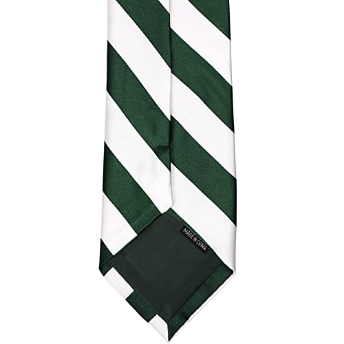 tiemart Men's Striped Tie Standard Length - color: Hunter Green and White