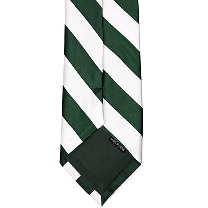 tiemart Men's Striped Tie Standard Length - color: Hunter Green and White