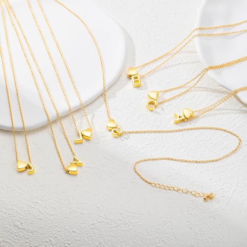 Gold Initial Necklace for Women,Letter A-Z Heart Necklace | 14k Gold Plated Necklaces Personalized Pendant Necklace Tiny Choker Chain Necklaces Birthday Gifts for Women Jewelry - color: Gold-L