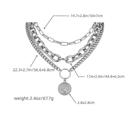 Gold Chunky Layered Coin Necklaces for Women Trendy Cuban Link Paperclip Chains Necklace Stack Coin Pendant Necklace Set Jewelry Gifts - color: Silver