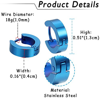 Aroncent Stainless Steel Hoop Earrings: 3-8 Pairs Men Small Hoop Huggie Hinged Earrings Set for Men Women 4mm Valentine Day Gifts - color: B-3PCS-Black+Blue+Silver+Gold