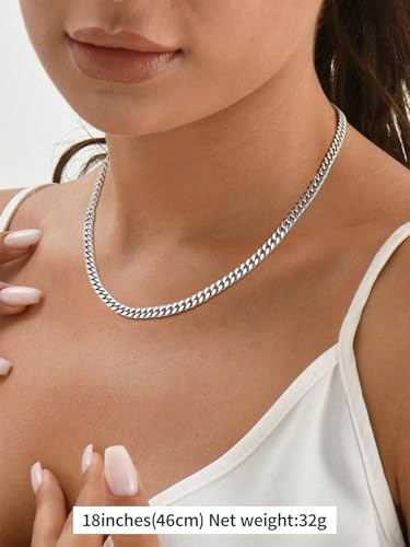 FindChic Cuban Link Chain Necklace for Women Men, Silver/Gold Plated Stainless Steel Solid Miami Curb Chain Hip Hop Punk Statement Jewelry, 5/12/14mm Width, 16/18/20 Inch Length, with Gift Box - color: 01. 5mm-Silver, size: 18inches