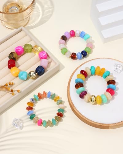 4 Pcs Chunky Beaded Bracelets for Women | Adjustable Colorful Resin Beads Bracelets Stretch Beaded Bracelet Boho Summer Beach Vacation Jewelry Gift - color: Color 4