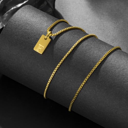 Gold Plated Square Initial Necklace Waterproof A-Z Letter Pendant on Thin Chain - Dainty, Stackable Jewelry for Women - color: Golden-U, size: F