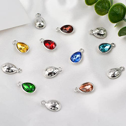 Birthstone Charms Beads, 48 Pcs Teardrop-Shaped Crystal Charms for Jewelry Making, 12 Colors