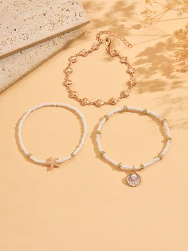 Gold Shell Ankle Bracelets for Women Adjustable Boho Beach Jewelry Set With Starfish Conch Pearl Bead Summer Vacation Foot Accessories Gifts for Travel - color: Gold-C