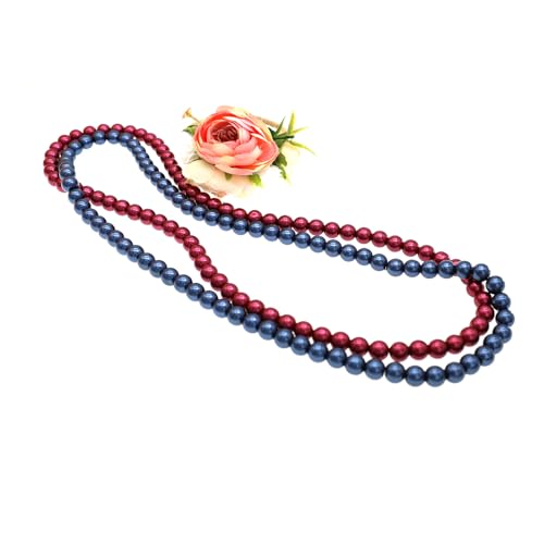 AAA+ Simulated Pearl Strand Necklace Colorful 10mm Pearls Choker Necklaces for Women 1920s Long Costume Jewelry Gift - color: long pearl necklace Blue 24 Inches