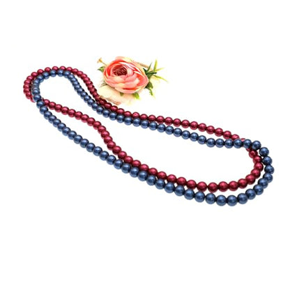 AAA+ Simulated Pearl Strand Necklace Colorful 10mm Pearls Choker Necklaces for Women 1920s Long Costume Jewelry Gift - color: long pearl necklace Blue 24 Inches