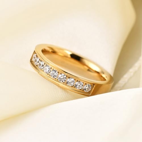 2mm 5mm Tainless Steel Cubic Zirconia Wedding Band Rings For Women,Stackable No Tarnish Fashion Cross Rings Size 4-10 - color: 5mm-Gold
