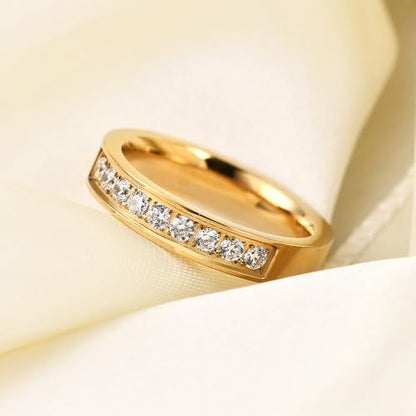 2mm 5mm Tainless Steel Cubic Zirconia Wedding Band Rings For Women,Stackable No Tarnish Fashion Cross Rings Size 4-10 - color: 5mm-Gold
