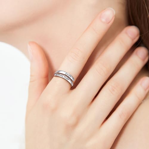 Ladytree Adjustable Inspirational Rings 925 Sterling Silver Stacking Wrap Spiral Twist Statement Band Encouragement Birthday Gift for Women Men - style: faith over fear