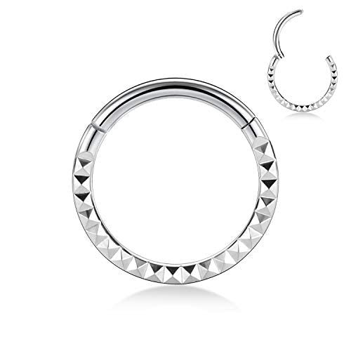 FUNLMO 18G 16G Septum Jewelry Triple Stacked Septum Nose Ring Surgical Steel Daith Conch Helix Cartilage Lobe Piercing Jewelry - color: Style15: Silver-Pyramid Cuts Design
