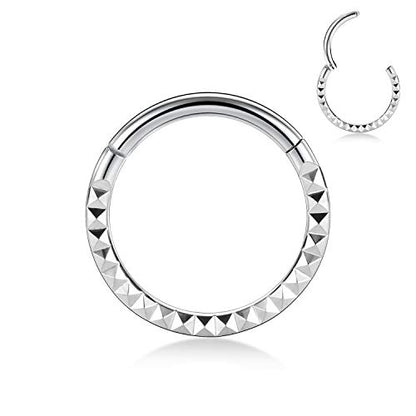 FUNLMO 18G 16G Septum Jewelry Triple Stacked Septum Nose Ring Surgical Steel Daith Conch Helix Cartilage Lobe Piercing Jewelry - color: Style15: Silver-Pyramid Cuts Design